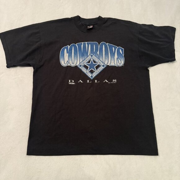 Vintage 1993 Trench Dallas Cowboys Soft Black T Shirt Size XL NFL Football - Picture 1 of 13